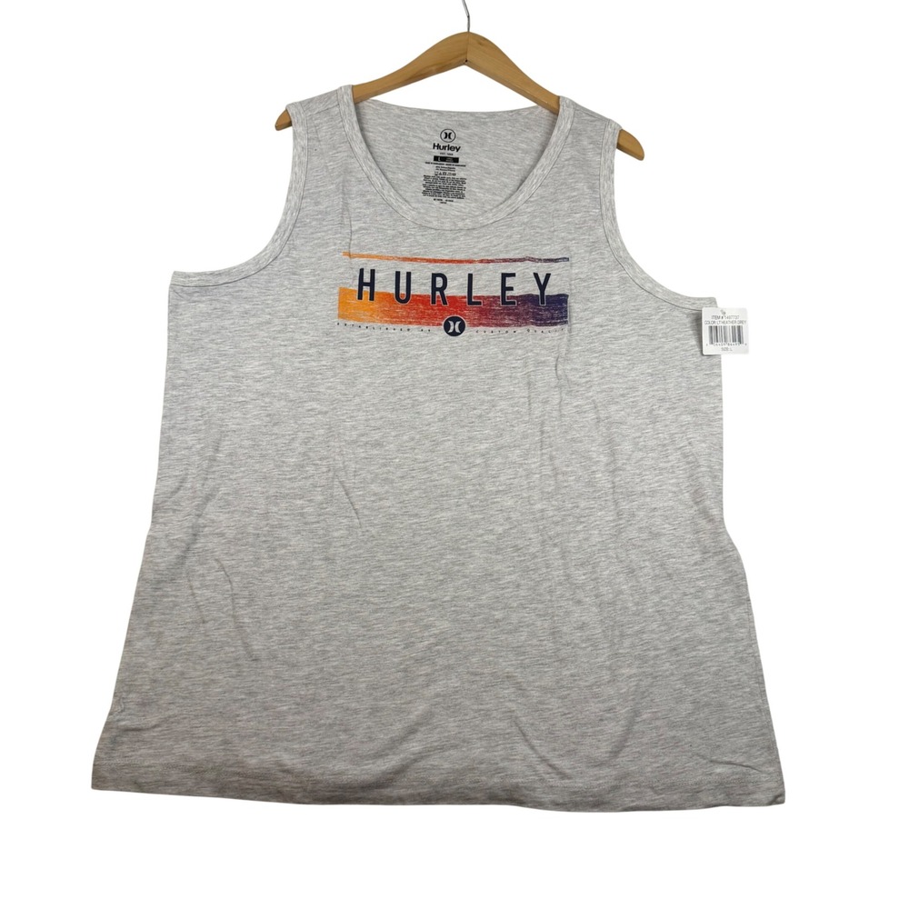 Hurley Mens Graphic Tank Top Light Heather Grey Sunset Logo Size L NEW